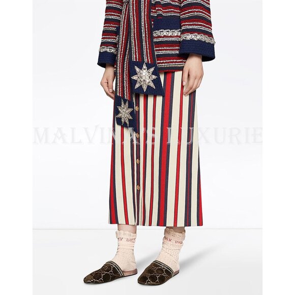 GUCCI DRESS SOCKS XXV KNITTED COTTON CROCHET SCALLOP TOP EMBROIDERED LOGO - Picture 6 of 10